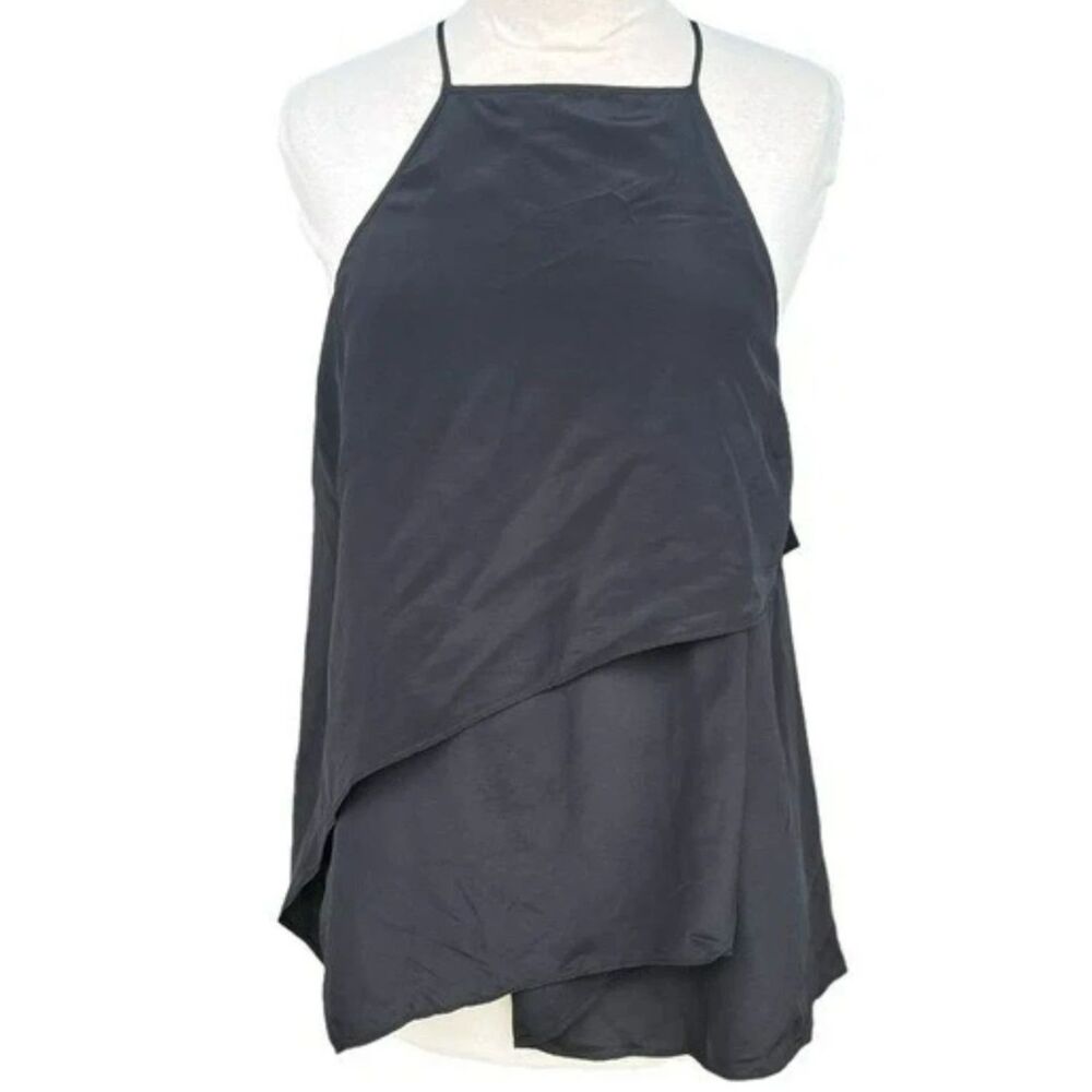 10 Crosby Derek Lam Sleeveless Black Silk Tiered Asymmetrical Hem Top Sz 6